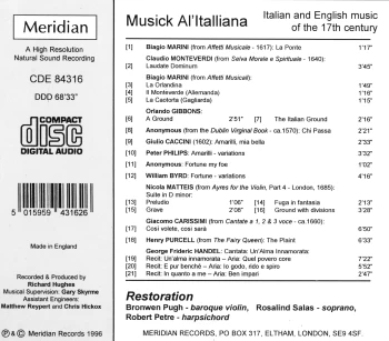 Musick al'Italliana tracks
